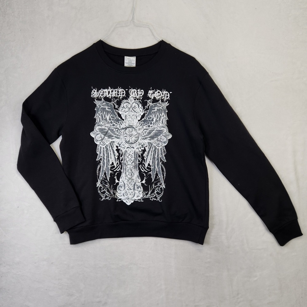 Return To Sender Saved By God Graphic Sweatshirt Black‎ Gothic Cross Mens M